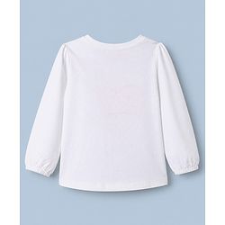 Babyhug 100% Cotton Knit T-Shirts with Full Peasant Sleeves and Love Heart Embroidery with Sequins - White