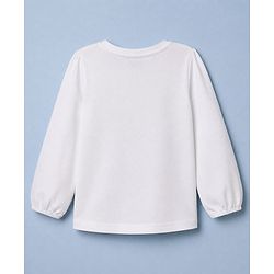 Babyhug 100% Cotton Knit T-Shirts with Full Peasant Sleeves and Love Heart Embroidery with Sequins - White