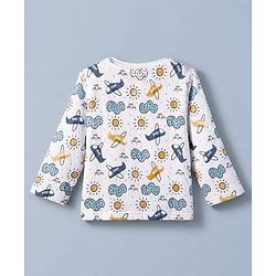 Babyhug Cotton Knit Full Sleeves Quilted Co-Ords T-Shirt & Pyjama Winter Wear Night Suit with Aeroplane Print - White