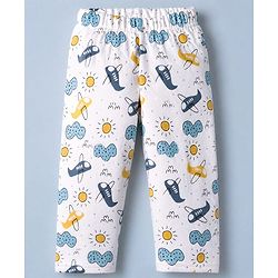 Babyhug Cotton Knit Full Sleeves Quilted Co-Ords T-Shirt & Pyjama Winter Wear Night Suit with Aeroplane Print - White