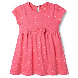 Babyhug Single Jersey Knit Half Sleeves Frocks With Polka Dot, Strawberry Print & Bow Applique Pack of 2 - Pink & Yellow