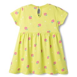 Babyhug Single Jersey Knit Half Sleeves Frocks With Polka Dot, Strawberry Print & Bow Applique Pack of 2 - Pink & Yellow