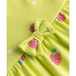 Babyhug Single Jersey Knit Half Sleeves Frocks With Polka Dot, Strawberry Print & Bow Applique Pack of 2 - Pink & Yellow