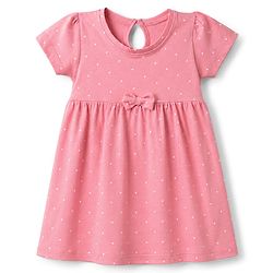 Babyhug Single Jersey Knit Half Sleeves Frocks With Polka Dot, Text Print & Bow Applique Pack of 2 - Pink & Yellow