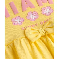 Babyhug Single Jersey Knit Half Sleeves Frocks With Polka Dot, Text Print & Bow Applique Pack of 2 - Pink & Yellow