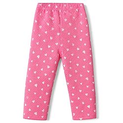 Babyhug Cotton Knit Full Sleeves Quilted Co-Ords T-Shirt & Pyjama Winter Wear Night Suit with Heart Print - Pink