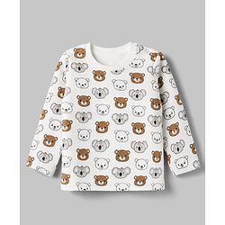 Babyhug Quilted Knit Full Sleeves T-Shirt & Pyjama Co-ords Night Suit With Teddy Bear Print -White