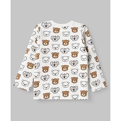 Babyhug Quilted Knit Full Sleeves T-Shirt & Pyjama Co-ords Night Suit With Teddy Bear Print -White