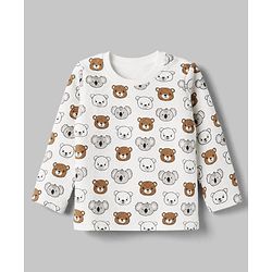 Babyhug Quilted Knit Full Sleeves T-Shirt & Pyjama Co-ords Night Suit With Teddy Bear Print -White