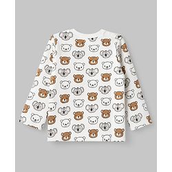 Babyhug Quilted Knit Full Sleeves T-Shirt & Pyjama Co-ords Night Suit With Teddy Bear Print -White