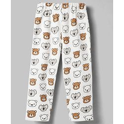 Babyhug Quilted Knit Full Sleeves T-Shirt & Pyjama Co-ords Night Suit With Teddy Bear Print -White