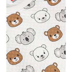 Babyhug Quilted Knit Full Sleeves T-Shirt & Pyjama Co-ords Night Suit With Teddy Bear Print -White