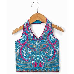 Babyhug Georgette Woven Sleeveless Floral Embroidered Choli Lahenga Set with Dupatta - Blue & Fuschia