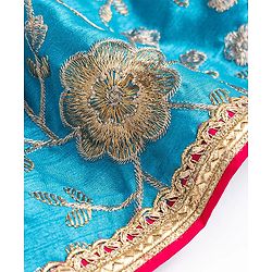 Babyhug Georgette Woven Sleeveless Floral Embroidered Choli Lahenga Set with Dupatta - Blue & Fuschia