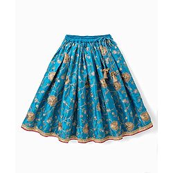 Babyhug Georgette Woven Sleeveless Floral Embroidered Choli Lahenga Set with Dupatta - Blue & Fuschia