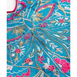 Babyhug Georgette Woven Sleeveless Floral Embroidered Choli Lahenga Set with Dupatta - Blue & Fuschia