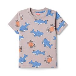 Babyhug 100% Cotton Knit Half Sleeves Co-Ords T-Shirt & Shorts Night Suit with Shark Print - Beige