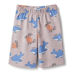 Babyhug 100% Cotton Knit Half Sleeves Co-Ords T-Shirt & Shorts Night Suit with Shark Print - Beige