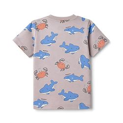 Babyhug 100% Cotton Knit Half Sleeves Co-Ords T-Shirt & Shorts Night Suit with Shark Print - Beige