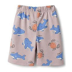 Babyhug 100% Cotton Knit Half Sleeves Co-Ords T-Shirt & Shorts Night Suit with Shark Print - Beige