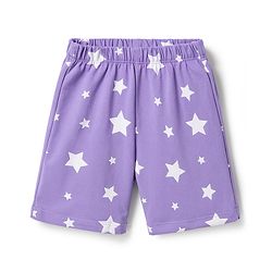 Babyhug 100% Cotton Knit Half Sleeves T-Shirt & Shorts Night Suit With Star & Text Print - Lavender