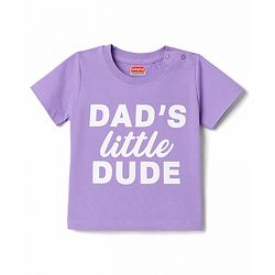 Babyhug 100% Cotton Knit Half Sleeves T-Shirt & Shorts Night Suit With Star & Text Print - Lavender