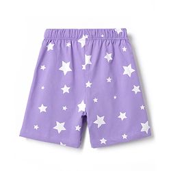 Babyhug 100% Cotton Knit Half Sleeves T-Shirt & Shorts Night Suit With Star & Text Print - Lavender