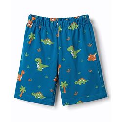Babyhug 100% Cotton Knit Half Sleeves Co-Ords Dino Printed T-Shirt & Shorts Night Suit - Teal Blue