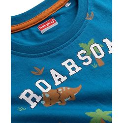 Babyhug 100% Cotton Knit Half Sleeves Co-Ords Dino Printed T-Shirt & Shorts Night Suit - Teal Blue