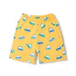 Babyhug 100% Cotton Knit Half Sleeves Co-Ords T-Shirts & Shorts Night Suit Car Print - Yellow