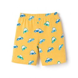 Babyhug 100% Cotton Knit Half Sleeves Co-Ords T-Shirts & Shorts Night Suit Car Print - Yellow