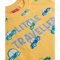 Babyhug 100% Cotton Knit Half Sleeves Co-Ords T-Shirts & Shorts Night Suit Car Print - Yellow