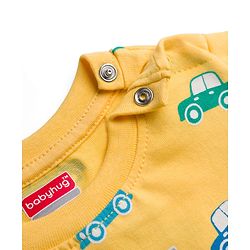 Babyhug 100% Cotton Knit Half Sleeves Co-Ords T-Shirts & Shorts Night Suit Car Print - Yellow