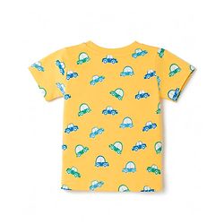 Babyhug 100% Cotton Knit Half Sleeves Co-Ords T-Shirts & Shorts Night Suit Car Print - Yellow