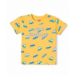 Babyhug 100% Cotton Knit Half Sleeves Co-Ords T-Shirts & Shorts Night Suit Car Print - Yellow
