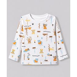 Babyhug 100% Cotton Interlock Knit Full Sleeves Round Neck T-shirts With Stripes And Bear Print Pack Of 3 - Blue Yellow & White