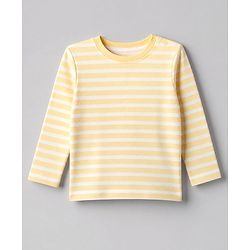 Babyhug 100% Cotton Interlock Knit Full Sleeves Round Neck T-shirts With Stripes And Bear Print Pack Of 3 - Blue Yellow & White