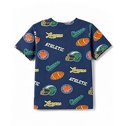 Babyhug 100% Cotton Knit Half Sleeves Co-Ords T-Shirt & Shorts Night Suit with Sports Theme Print - Navy Blue