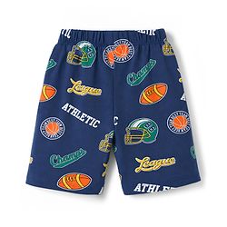 Babyhug 100% Cotton Knit Half Sleeves Co-Ords T-Shirt & Shorts Night Suit with Sports Theme Print - Navy Blue