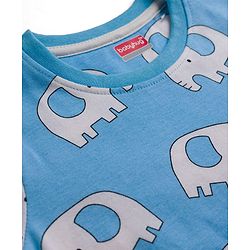 Babyhug 100% Cotton Knit Half Sleeves Co-Ords T-Shirt & Shorts Night Suit with Elephant Print -Light Blue