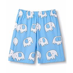 Babyhug 100% Cotton Knit Half Sleeves Co-Ords T-Shirt & Shorts Night Suit with Elephant Print -Light Blue