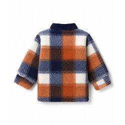Babyhug Fur Woven Full Sleeves Jacket With Checks - Navy Blue