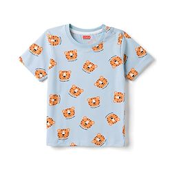 Babyhug 100% Cotton Knit Half Sleeves Co-Ords T-Shirt & Shorts Night Suit with Cub Face Print -Light Blue