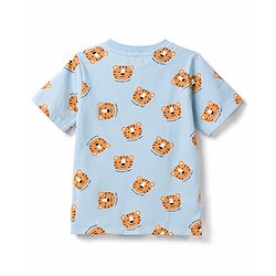 Babyhug 100% Cotton Knit Half Sleeves Co-Ords T-Shirt & Shorts Night Suit with Cub Face Print -Light Blue