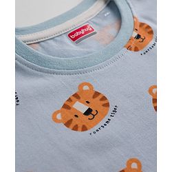 Babyhug 100% Cotton Knit Half Sleeves Co-Ords T-Shirt & Shorts Night Suit with Cub Face Print -Light Blue