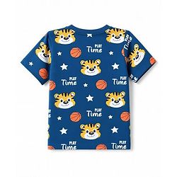 Babyhug 100% Cotton Knit Half Sleeves Tiger Printed Co-Ords T-Shirt & Shorts Night Suit - Navy Blue