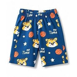 Babyhug 100% Cotton Knit Half Sleeves Tiger Printed Co-Ords T-Shirt & Shorts Night Suit - Navy Blue