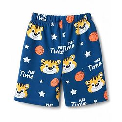 Babyhug 100% Cotton Knit Half Sleeves Tiger Printed Co-Ords T-Shirt & Shorts Night Suit - Navy Blue