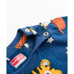 Babyhug 100% Cotton Knit Half Sleeves Tiger Printed Co-Ords T-Shirt & Shorts Night Suit - Navy Blue