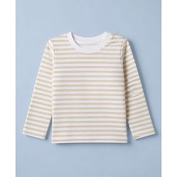 Babyhug 100% Cotton Interlock Knit T-Shirts with Full Sleeves and Stripes Print in Beige & White Color Pack of 3